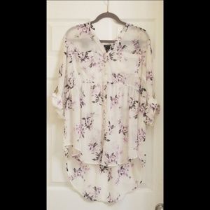 💞 White Floral Chiffon Babydoll Tunic: size 18/20